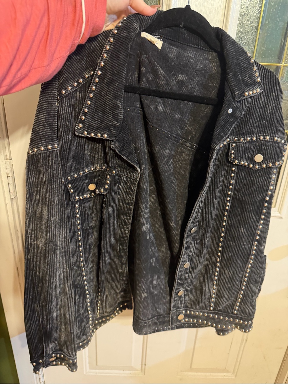POL Black Studded Corduroy Jean Jacket